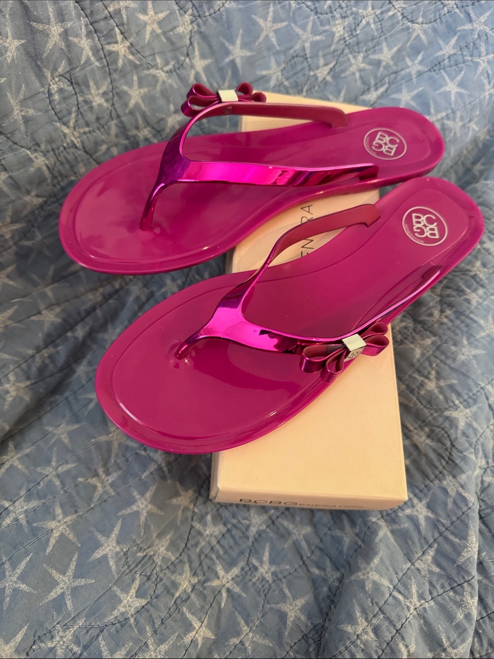 NIB BCBG Hot Pink Bow Jelly Sandal Flip Flops